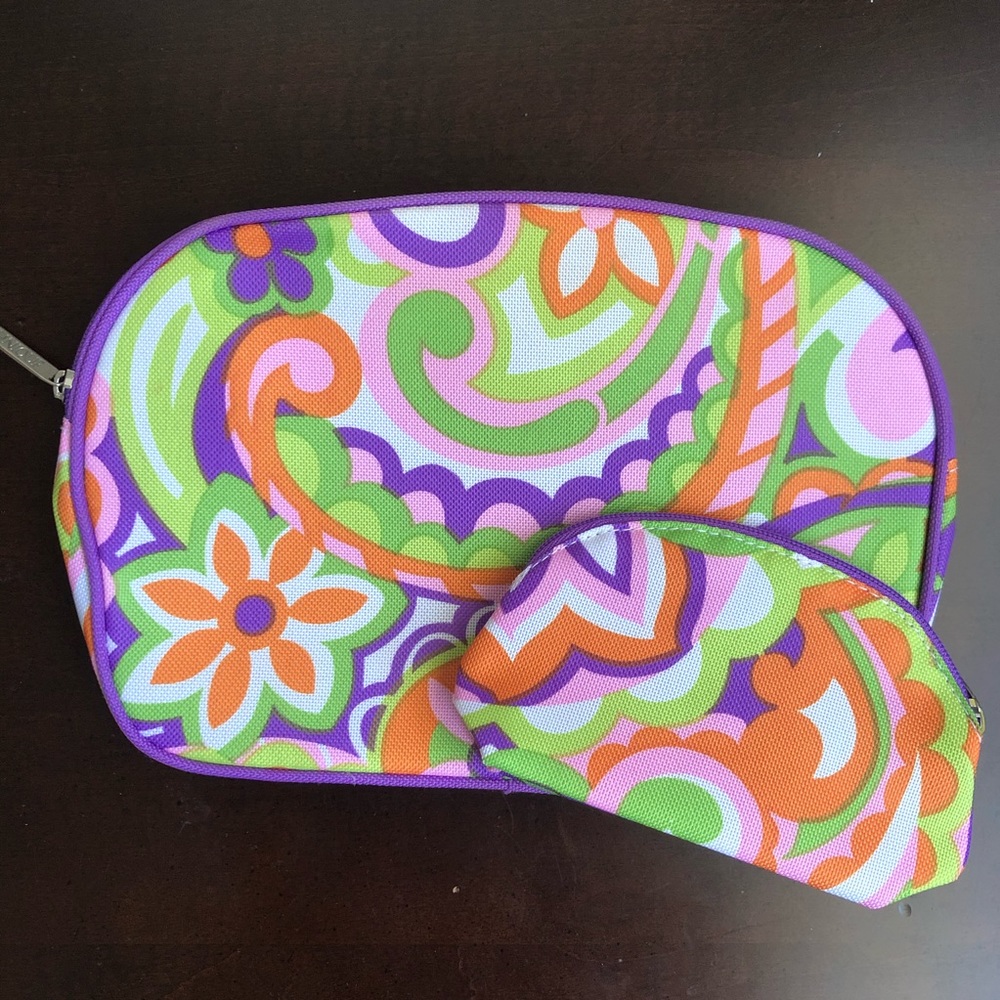 NWOT-Clinique Purple Floral Makeup Bag Set